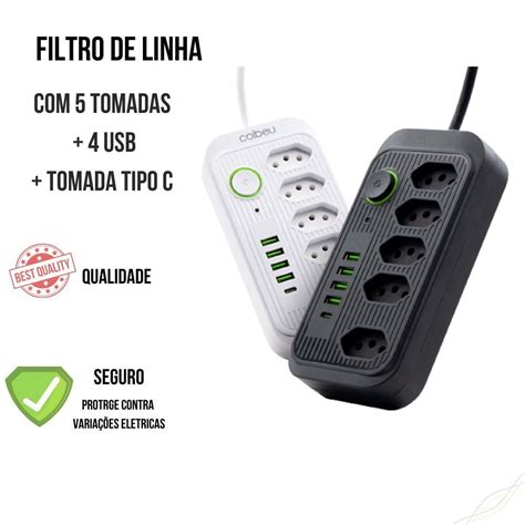 Filtro De Linha R Gua Tomadas Extens O De Tomada Usb Usbc