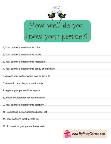 How Well Do You Know Your Partner Free Printable Game Free Printable