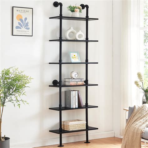 HOMBAZAAR Industrial Bookshelf 6 Tier Industrial Pipe Bookshelf Wall