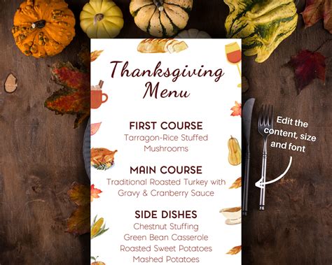 Thanksgiving Menu Template Thanksgiving Dinner Menu Template