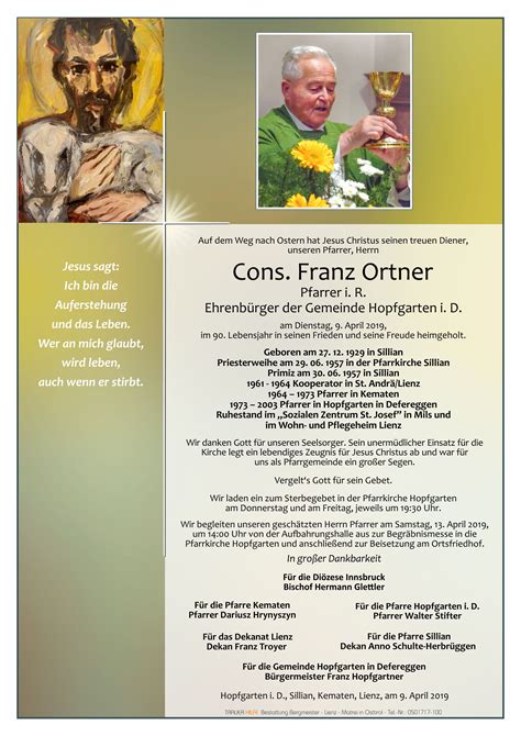 Todesanzeige Franz Ortner Trauer Link