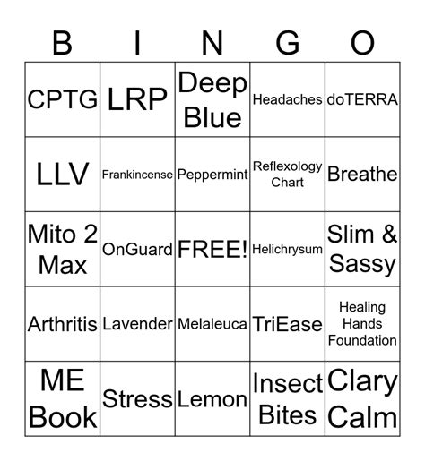 Essential Oil Bingo Card