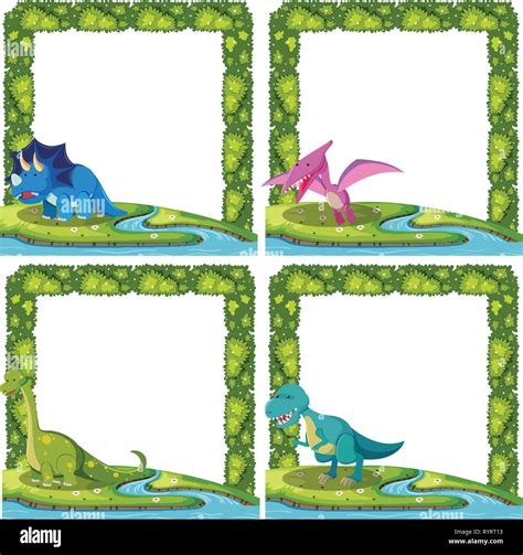 Set Of Dinosaur Border Illustration Stock Vector Image And Art Alamy