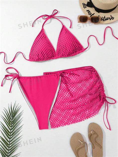 Shein Slayr Summer Beach Plus Size Triangle Cups Knotted Bikini Set