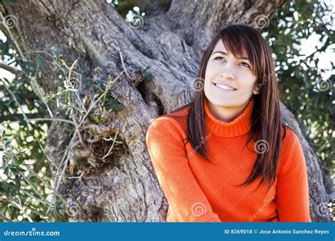 Happy Brunette Stock Photo Image Of Park Brunette Green