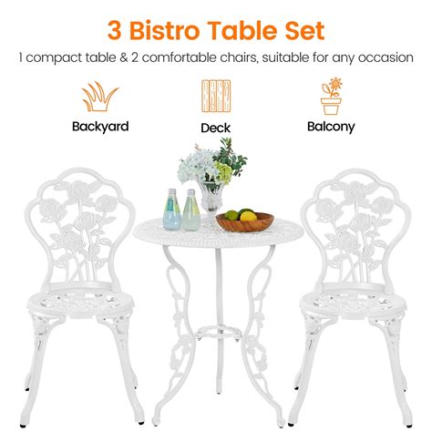 Topeakmart Outdoor 3 Piece Patio Bistro Dining Table Set With Umbrella Hole White