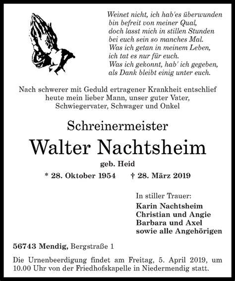 Traueranzeigen Von Walter Nachtsheim Rz Trauer De