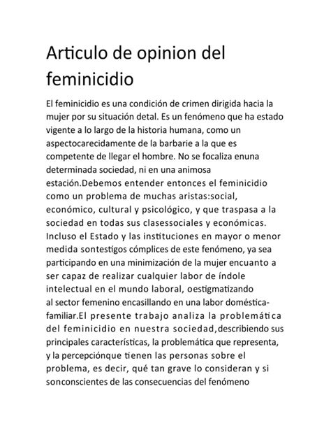 Articulo De Opinión Del Feminicidio Pdf