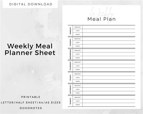 Printable Weekly Meal Planner Meal Plan Menu Plan Etsy