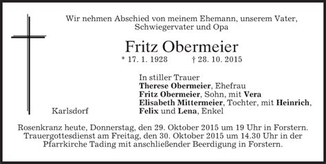 Traueranzeigen Von Fritz Obermeier Trauer Merkur De