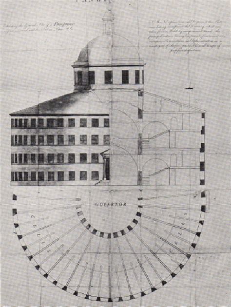 1787 design for the Panopticon. Plate 1 in J. Bentham, Management of ...