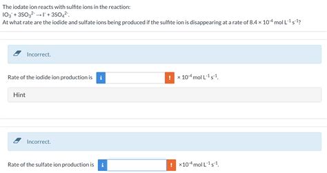 Solved The Iodate Ion Reacts With Sulfite Ions In The Chegg