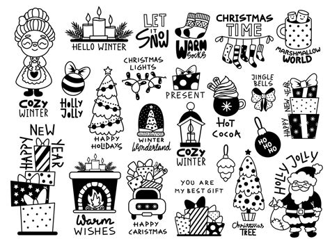 Big Set Of Christmas Doodle Elements Hand Drawn Cartoon Vector