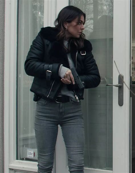 Reacher S02 Serinda Swan Black Shearling Jacket Super Star Jacket