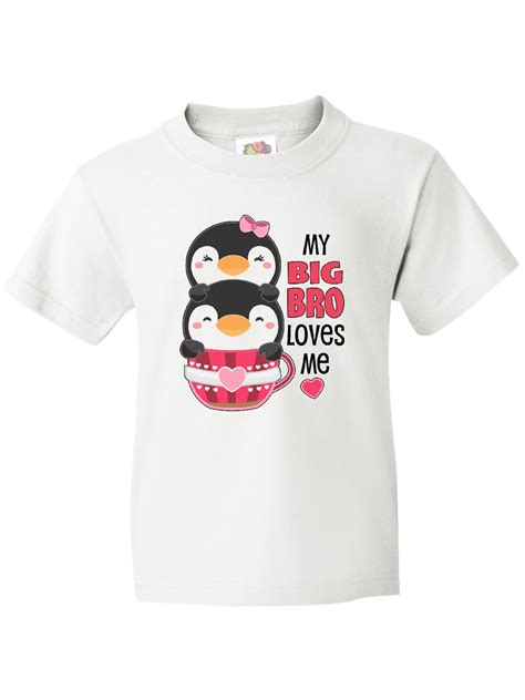 Inktastic My Big Bro Loves Me Cute Teacup Penguins Little Sister Youth