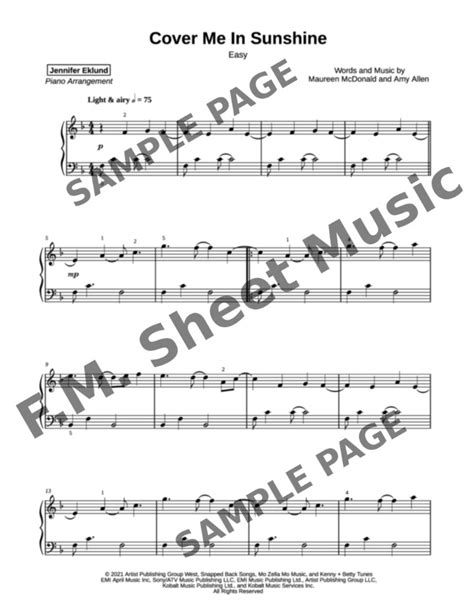 Cover Me In Sunshine Easy Piano By Pink Willow Sage Hart F M Sheet Music Pop