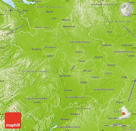 Physical Map of West Midlands