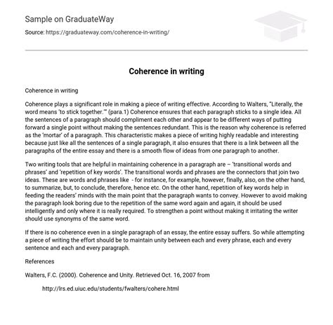 Coherence in writing - 321 Words | Free Essay Example on GraduateWay