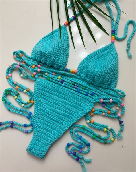 Crochet Bikini Set Lace Bikini Rainbow Crochet Rainbow Beads String