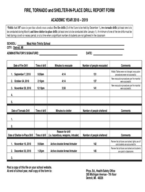 Fillable Online FIRE TORNADO And SHELTER IN PLACE DRILL REPORT FORM