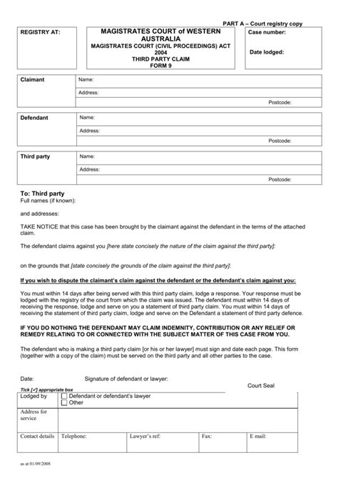 Form 9 Third Party Claim