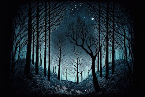 Premium AI Image | A nighttime background of a dark winter woodland