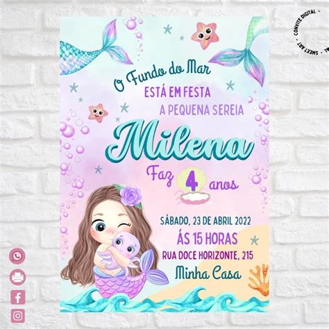 Convite Digital Sereia Cute Elo7 Produtos Especiais