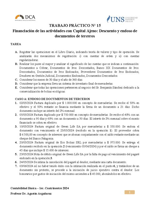 Tp Contabilidad Basica Trabajo Pr Ctico N Financiaci N De Las