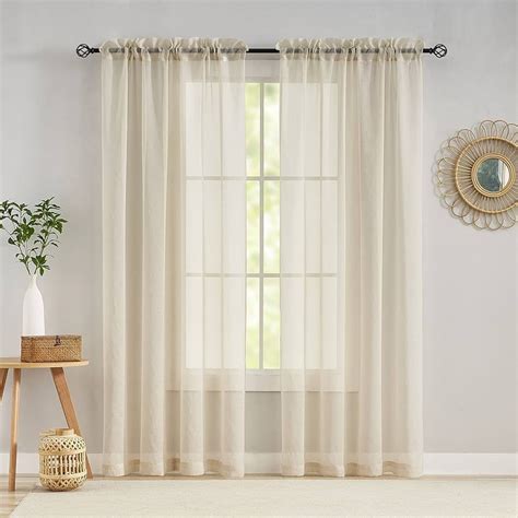 Demetex Beige Semi Sheer Curtains Inches Long Decorative Farmhouse