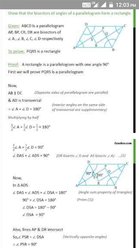 Theorem Show That The Bisectors Of Angles Of A Parallelogram Form A