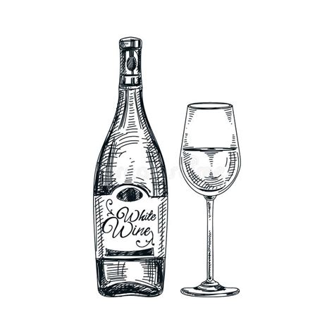 Vector Handgezogenes Glas Und Flasche Von Wein Illustration Vektor