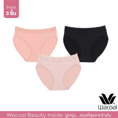 Wacoal Panty กางเกงในรปทรง BIKINI แตงลกไมขอบเอว 1 เซท 3 ชน ดำ BL เบจ BE ชมพ OP