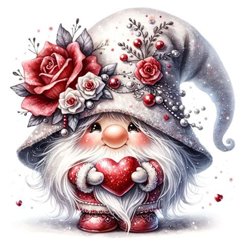 Watercolor Valentines Gnome Clipart Spring Clipart Watercolour