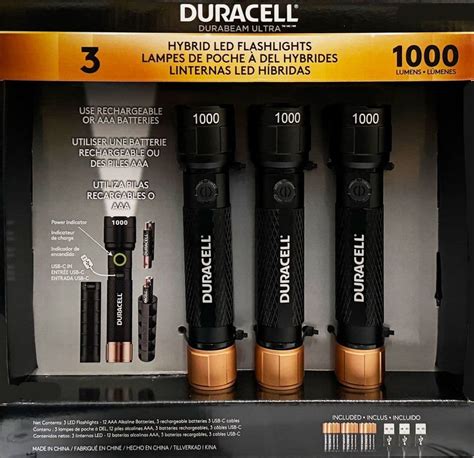 Duracell Durabeam Ultra 3 Pack Led Flashlight Torch 1000 Lumens With Batteries