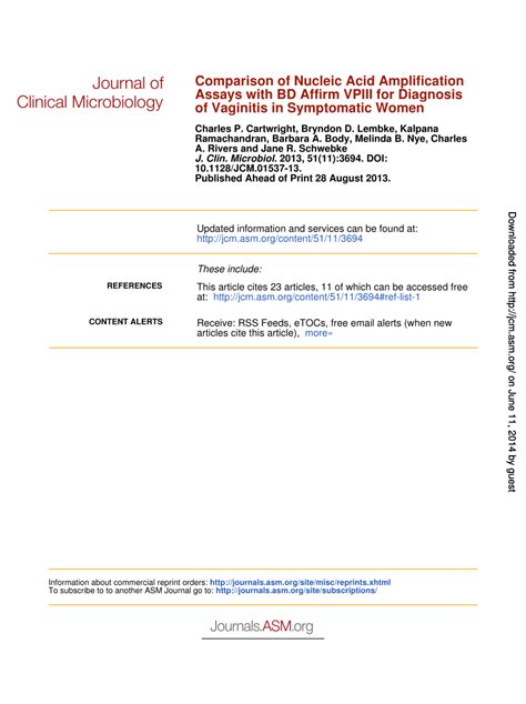 Pdf Comparison Of Nucleic Acid Amplification Assays With Bd Affirm