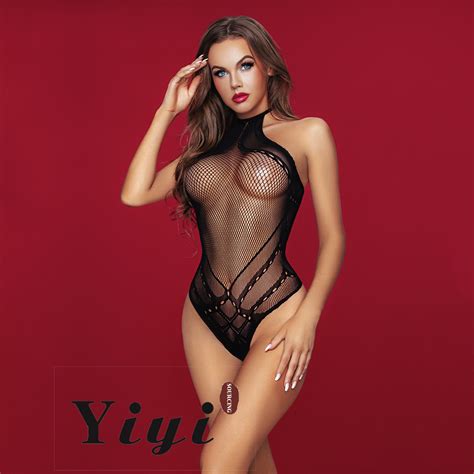 Hot Selling Sheer Sexy Lingerie Black Siamese Transparent Grid Shape Highlights The Body