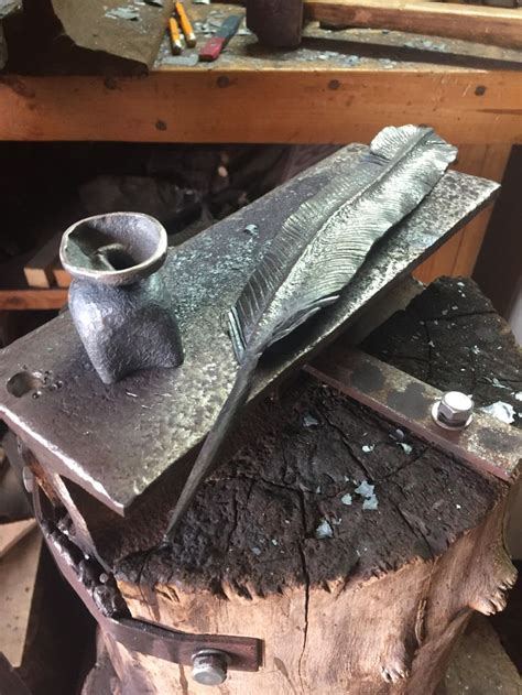 Forging Inkstand With A Feather Coffee Table Decor Feather