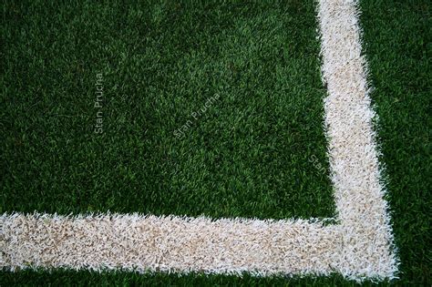 Artificial Green Grass Football / Soccer Field / Pitch & White Stripe ...