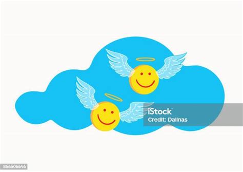 Angel Emoticon Two Smiley With Aura On The Cloud Stock Illustration