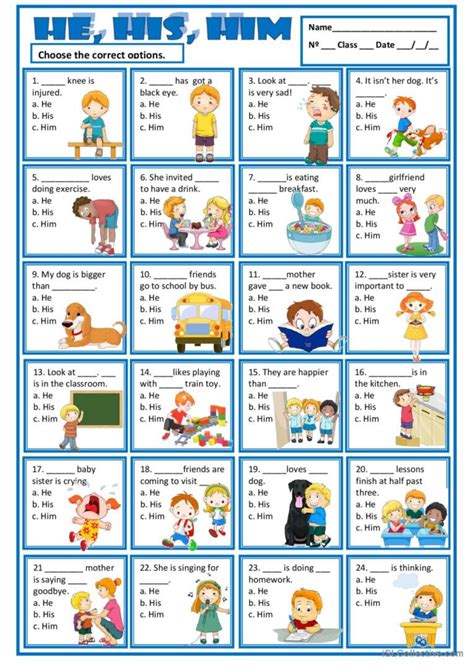 HE; HIS & HIM: English ESL worksheets pdf & doc