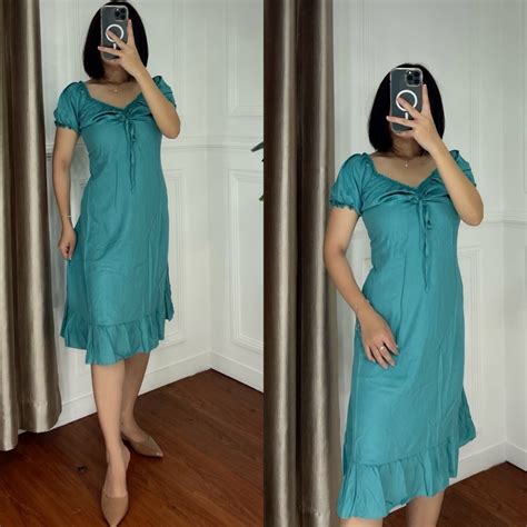 Jual DRESS SABRINA MEWAH BAJU ELEGANT DRESS MIDI REMPEL BAWAH BAJU