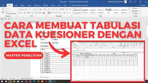 Cara Membuat Tabulasi Data Kuesioner Dengan Excel Youtube