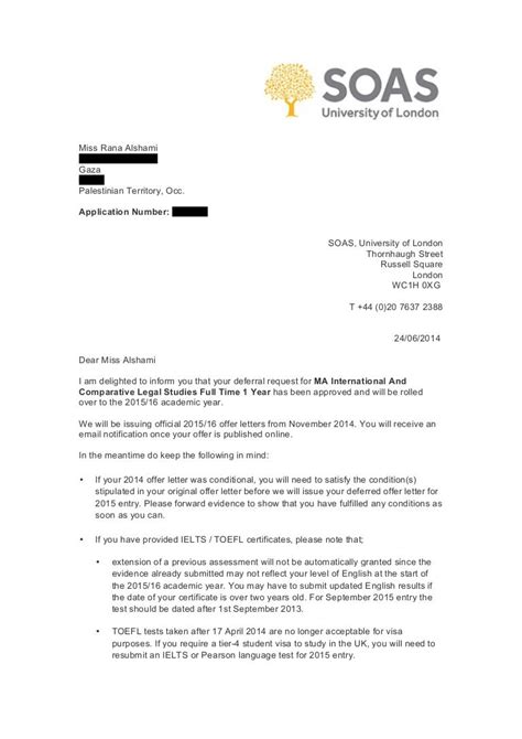 Soas Official Deferral Letter