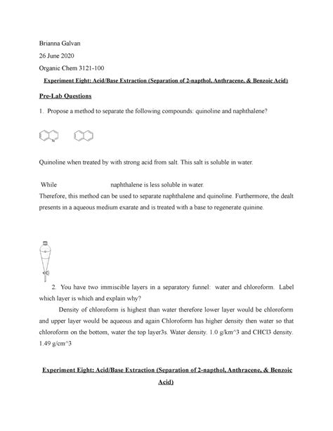 Experiment Lab Work With Pre And Post Lab Brianna Galvan June