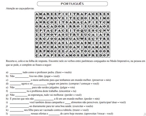 Português Verbo Imperativo Com Caça Palavras Facil Dms Br