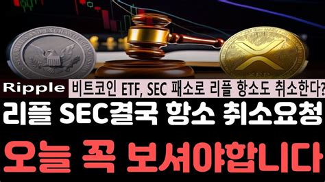 리플전망 리플 Sec 항소 취소요청 공시나왔다 결국 Sec패소와 비트코인etf출시 오늘 영상은 꼭 보셔야합니다 리플전망