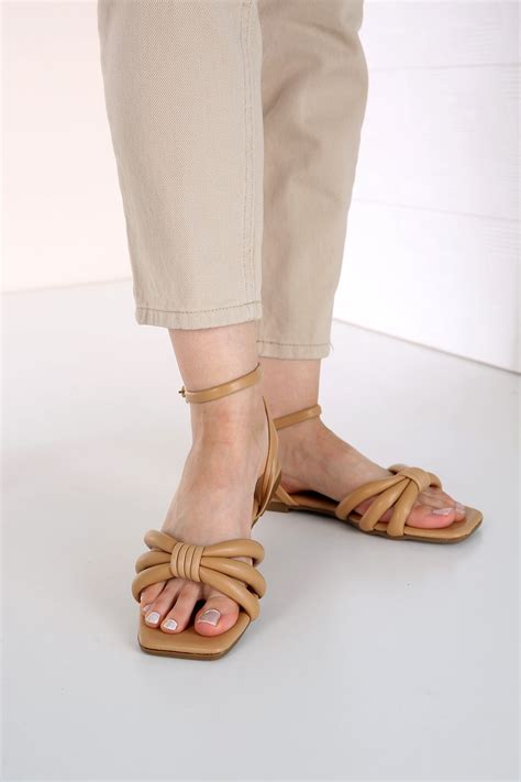 Kadın Bağlamalı Düz Sandalet NUDE CİLT