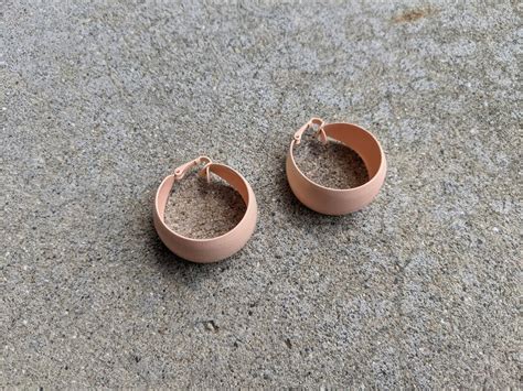 Large Vintage Nude Color Faded Pink Hoop Clip On Earrings Etsy