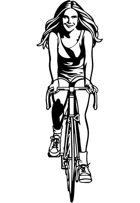 Coloriage Fille Cycliste vecteur dessin gratuit à imprimer