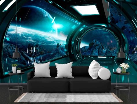 Wall Mural Sci Fi Photo Art Wall Mural Futuristic Spaceship Etsy